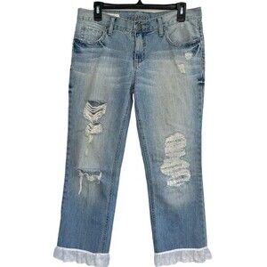 Decree Distressed and Upcycled Cropped Jeans Size 7‎